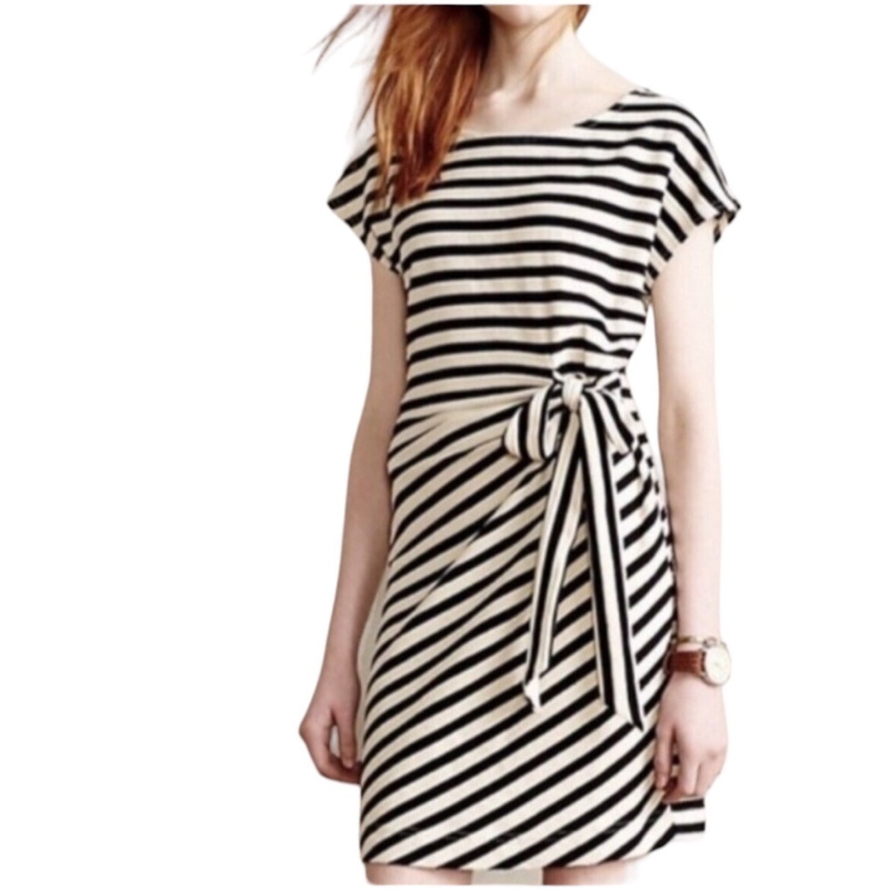 ANTHRO SATURDAY SUNDAY Terrycloth Side Tie Stripe Dress in B/W Stripes Size Med